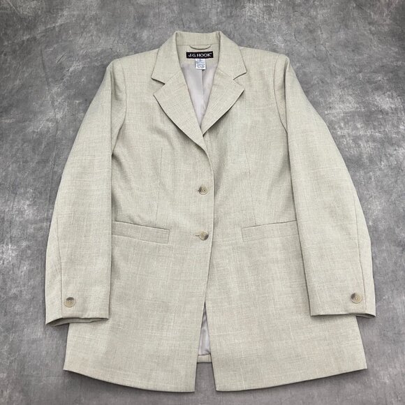 JG Hook Skirt Suit 10 40/25Wx23 Beige Side Elastic Woven Poly Classic Career VTG - Picture 2 of 16